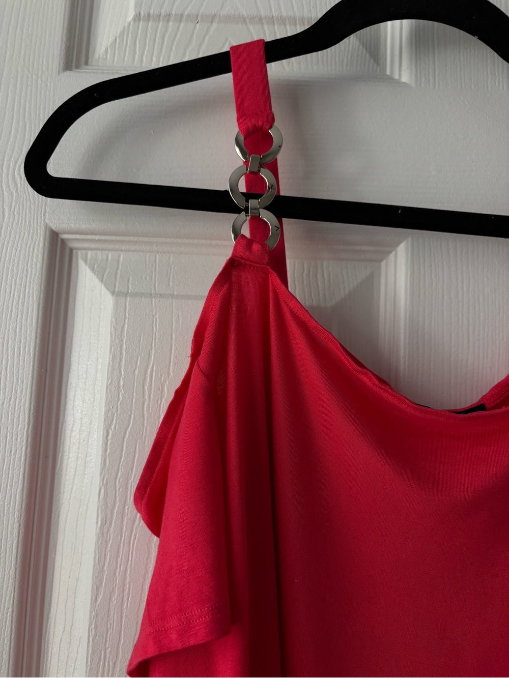 Cable & Gauge Red Cold-Shoulder Tank Top with Ring Strap Detail - Picture 5 of 15